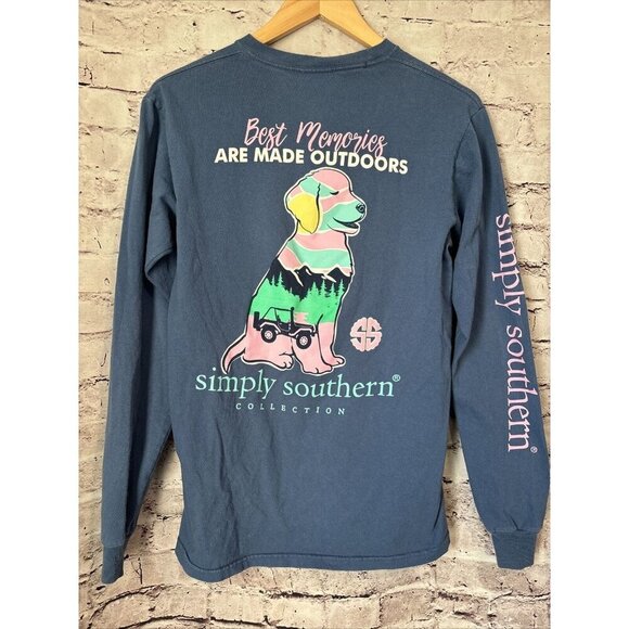 Simply Southern Long Sleeve T-Shirt Best Memories Outdoors Dog Womens S - Picture 1 of 3